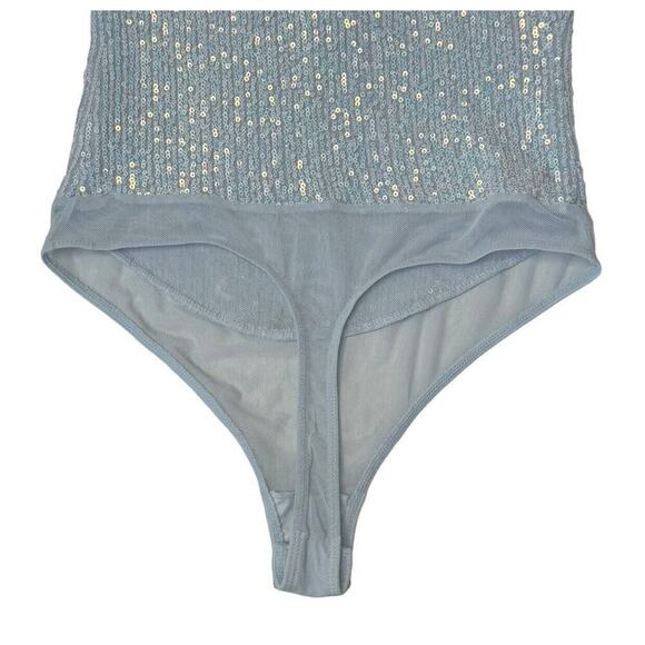 INTIMATELY FREE PEOPLE Sparks Fly Iridescent Light Baby Blue Sequin Bodysuit XS - Picture 7 of 10